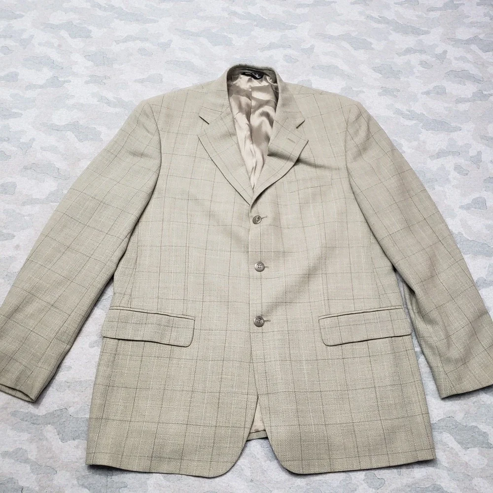 Pronto Uomo Blazer Mens 44R Green Three Button Zignone Merino Wool Check